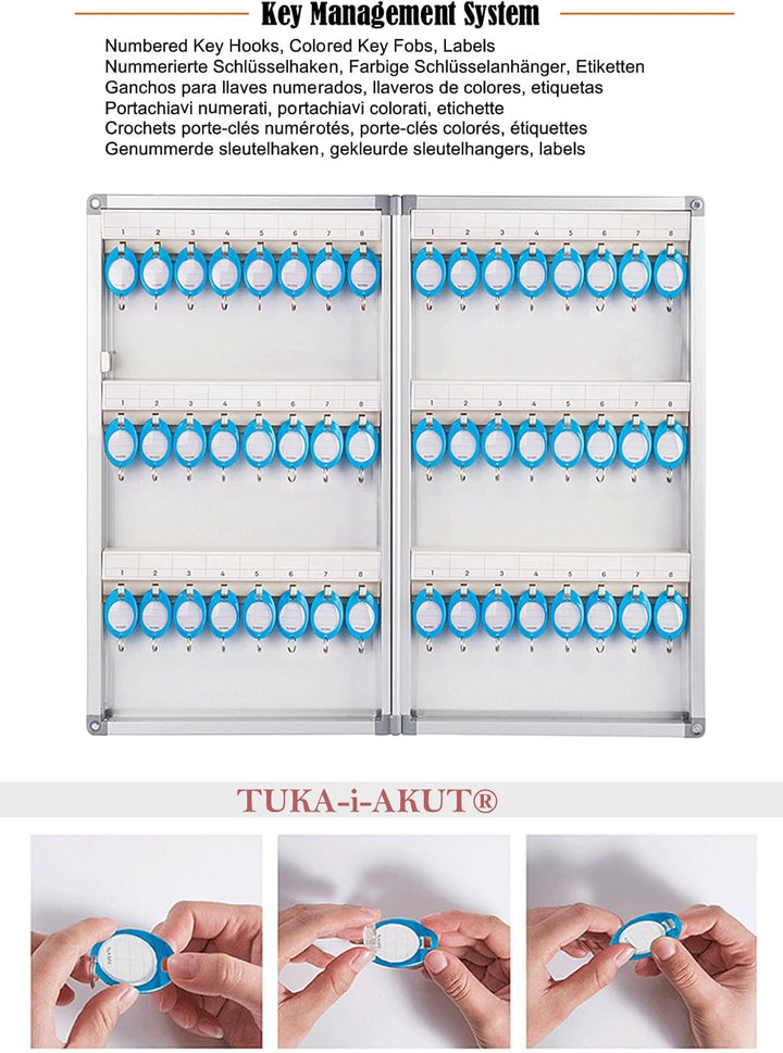 TUKA-i-AKUT Schlüsselkasten 48 Haken, Abschliessbar Metall Schlüsselschrank Wandmontage, Schlüssel A