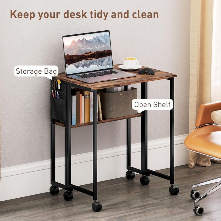 HOMCOM Klapptisch mit Ablagefach und Tasche, 63 cm Faltbarer Computertisch für kleine Räume, platzsp