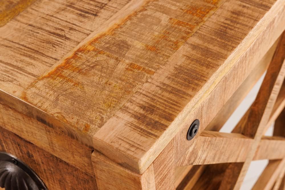 riess-ambiente.de Industrial Barschrank Bodega 86cm Mangoholz Servierwagen mit Weinregal