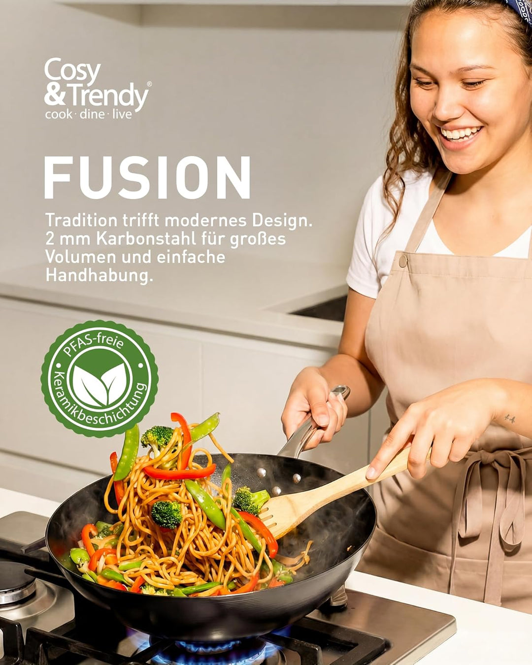 Cosy & Trendy Fusion Pro Wokpfanne Ø 30 cm – PFAS-freie Beschichtung – Robuster Karbonstahl mit Edel