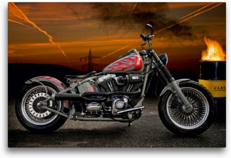 Premium Textil-Leinwand 75 x 50 cm Quer-Format Harley-Davidson Fat Boy Softail Bobber | Wandbild, HD