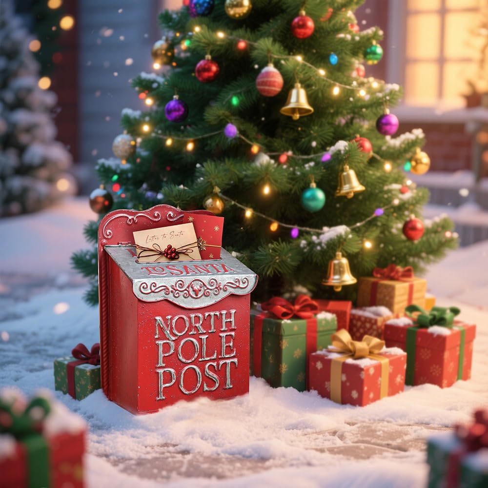 Weihnachtsmann Briefkasten Weihnachtlicher Deko aus Metall, Weiss Rot, Weihnachtsmann Vintage Briefk