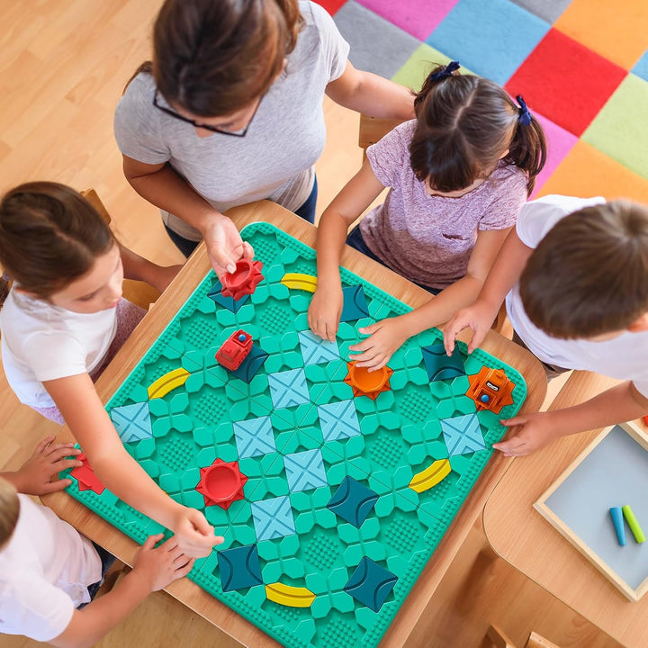 burgkidz Kinderspielzeug Brettspiele - Logischer Strassenbauer grosses Brett 56 x 56cm Labyrinth Puz