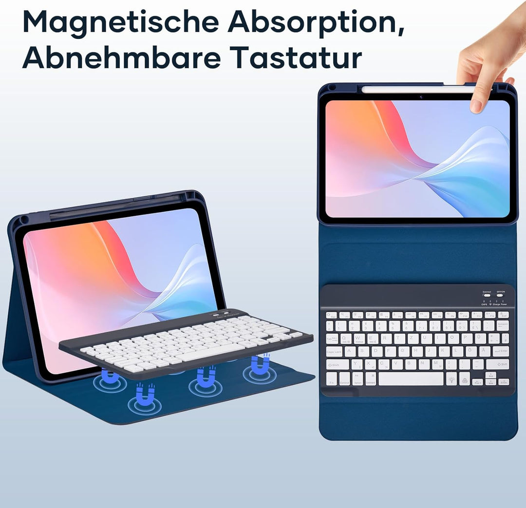 WALWALO Hülle mit Tastatur für iPad A16 11 Generation 2025/10 Generation 2022, (11/10.9 Zoll) - 7 Be