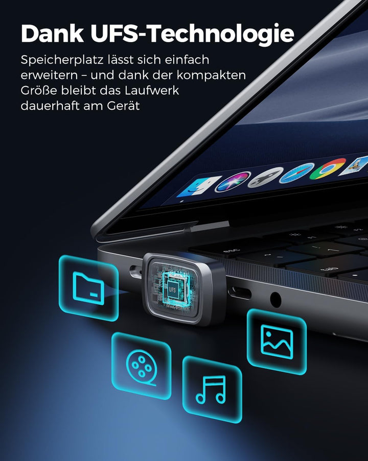 NEWQ 256GB USB-C Stick für MacBook, UFS Speicher, Ultra Kompakter Low-Profile USB-C Speicherstick fü