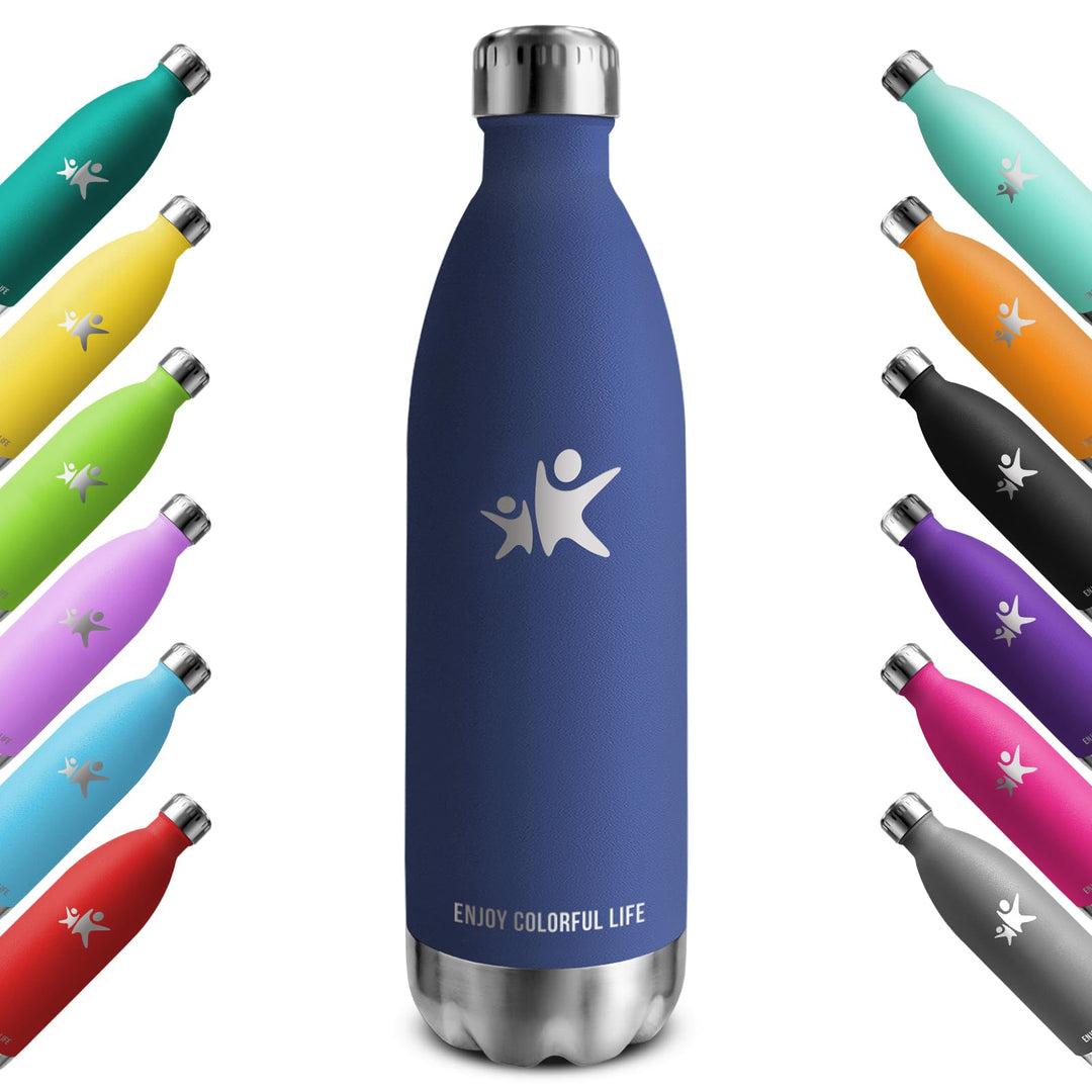 KollyKolla Thermosflasche 500ml/750ml/1L, Trinkflasche Edelstahl 500ml, BPA-frei Isolierflasche, The