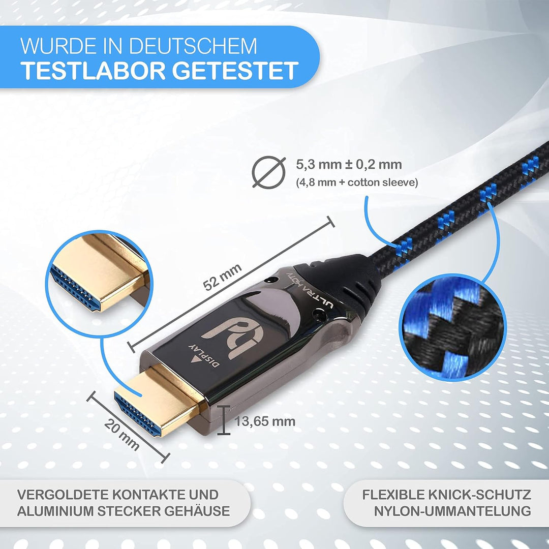 Ultra HDTV 8K HDMI-Kabel - 20m, Glasfaser, Ultra High Speed HDMI 2.1 (48 Gbps), 8K@60Hz & 4K@120Hz -