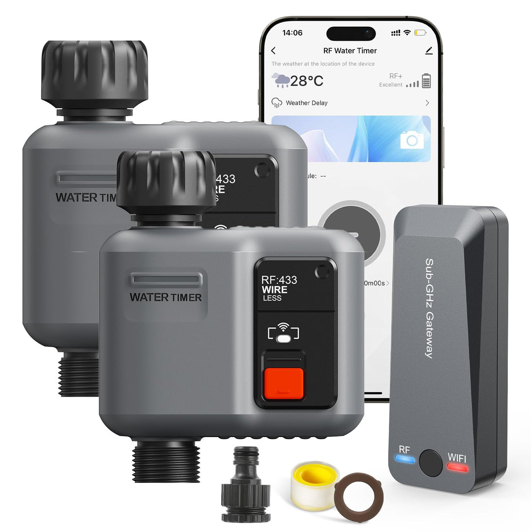 johgee 2er-Packu Bewässerungscomputer WLAN mit 300M RF-Technologie, Bewässerungsuhr für Gartenbewäss