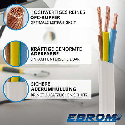 EBROM Kunststoff Schlauchleitung RUND, Kabel, Stromkabel, Leitung, Gerätekabel H05VV-F 3x1,5 mm² 3G1