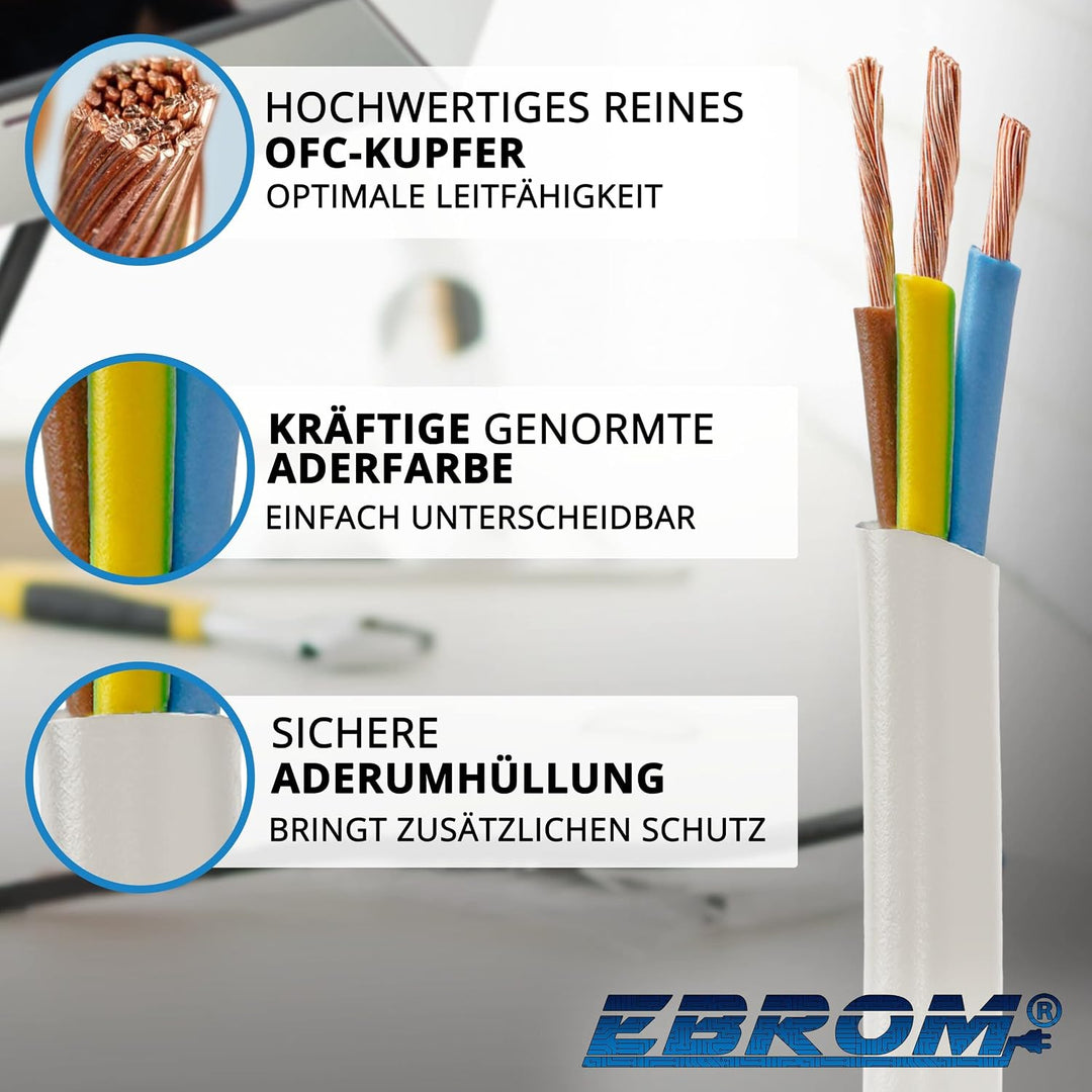 EBROM Schlauchleitung Gerätekabel -RUND- H05VV-F 3x1,5 mm², weiss, 100 m | von 5 bis 150 m - flexibe