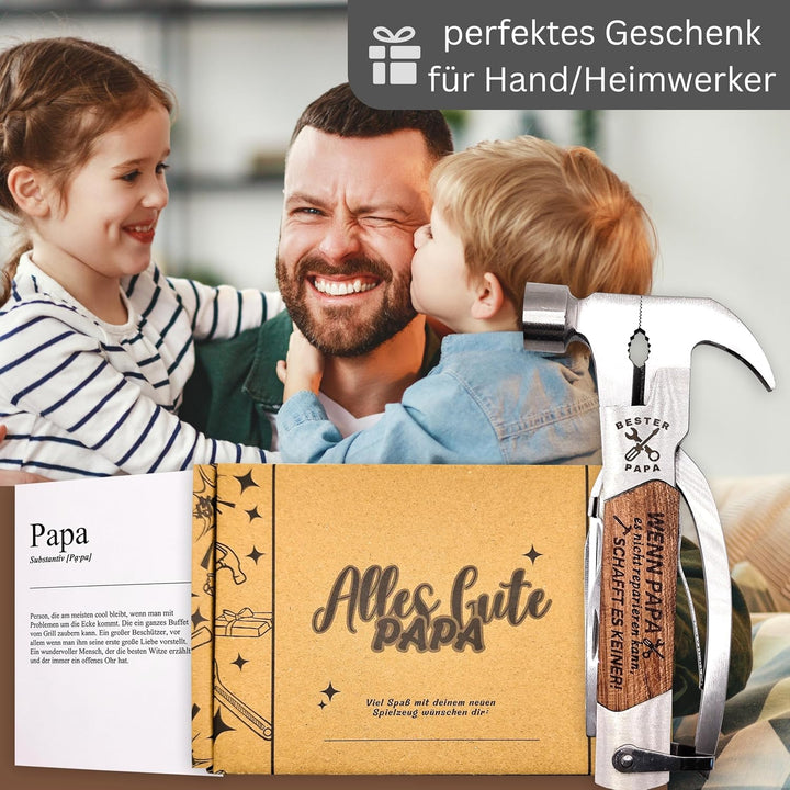 Multitool für Papa – Papa Geschenk mit Gravur – Hochwertiges Edelstahl Werkzeug mit Hammer, Messer,