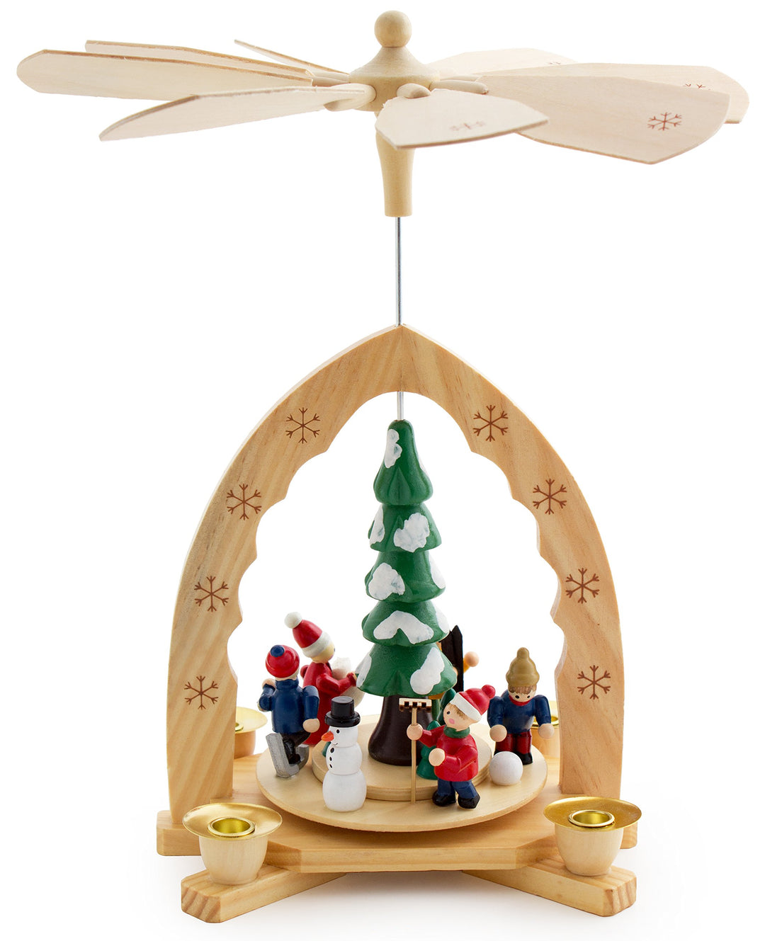 BRUBAKER 1-stöckige Weihnachtspyramide aus Holz - 30 cm - Weihnachtsbaum mit Winter Szene, 1-stöckig