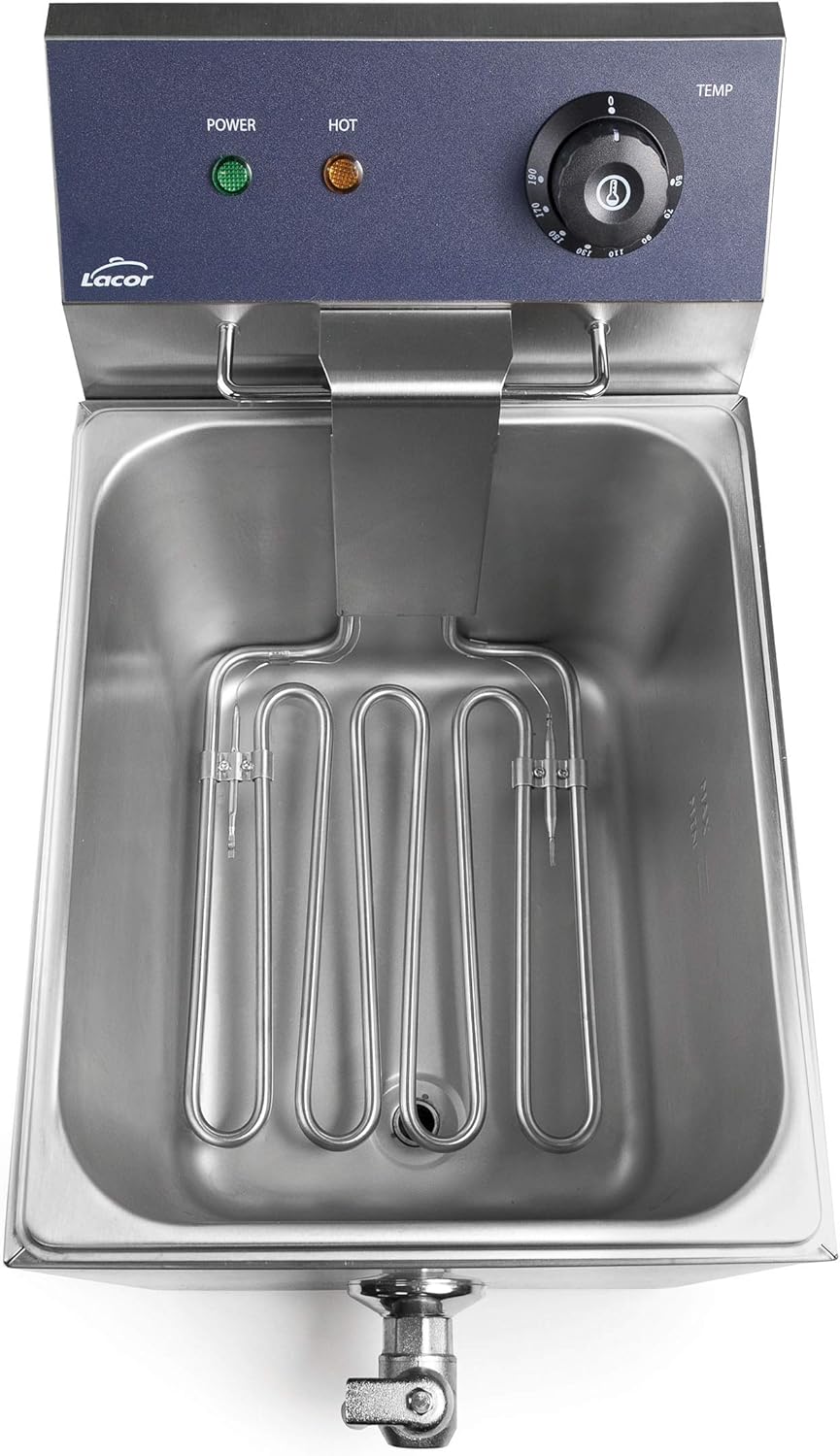 Lacor 69468 69468 Elektrische Frittiermaschine mit professionellem Hahn, 3250 W, 8 l, Edelstahl Prof