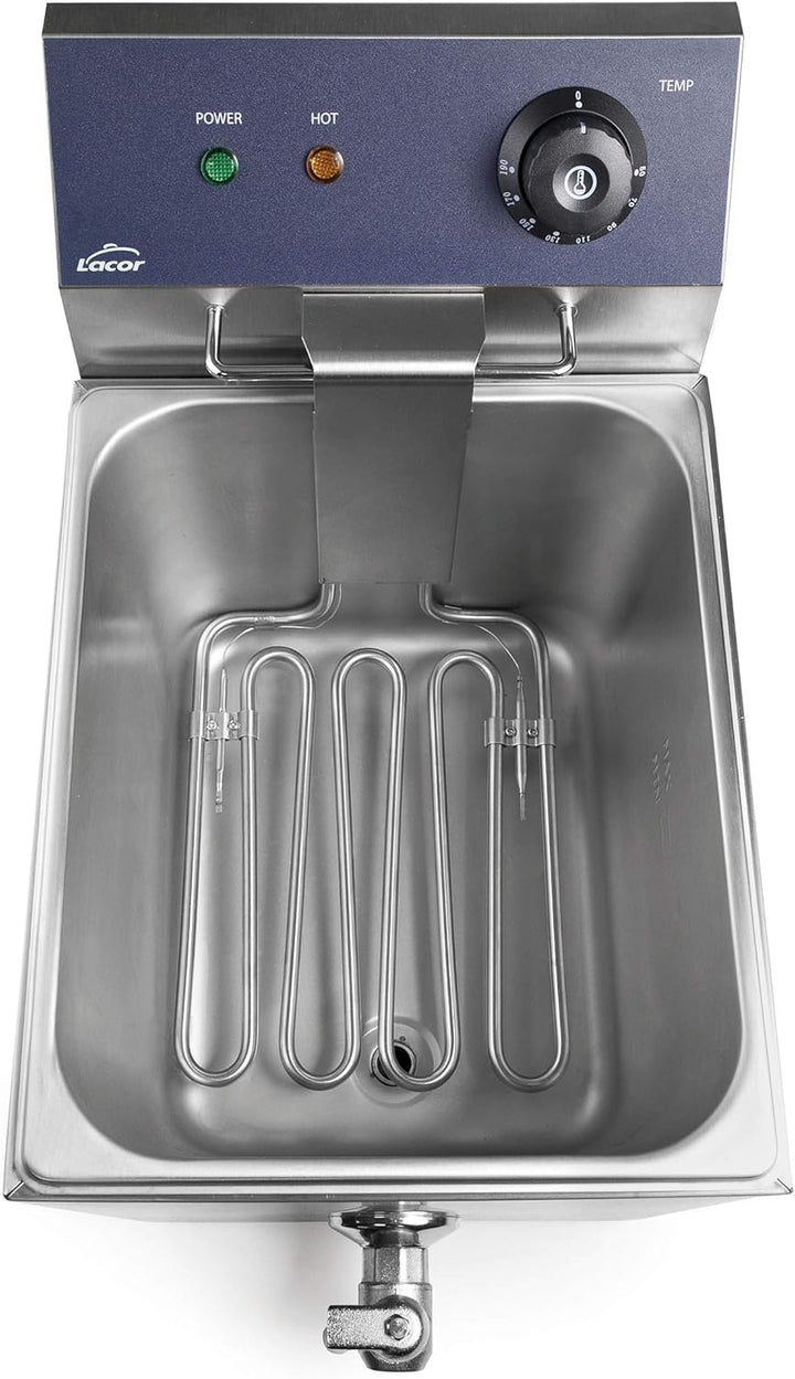 Lacor 69468 69468 Elektrische Frittiermaschine mit professionellem Hahn, 3250 W, 8 l, Edelstahl Prof