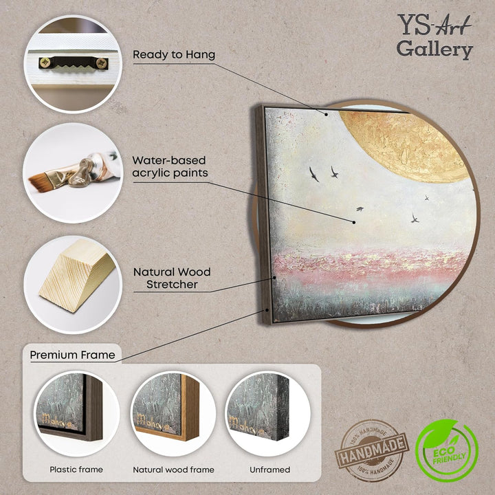 YS-Art Abstrakt Acryl Gemälde auf Leinwand Sonnenenergie handgemalt Wandbilder Wohnzimmer modern Woh