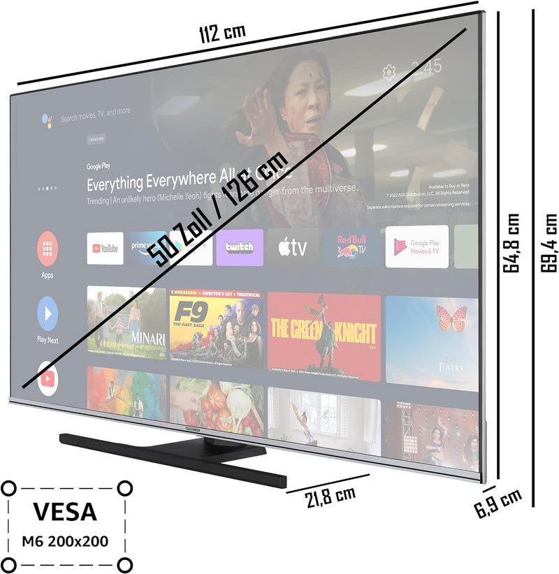 TELEFUNKEN QU50AN900M 50 Zoll QLED Fernseher/Android Smart TV (4K Ultra HD, HDR Dolby Vision, Triple