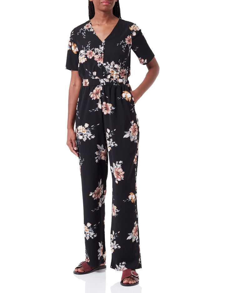ONLY Damen Onlnova Lux S/S Alicia Jumpsuit Aop L Black/AOP:Romantic flower, L Black/AOP:Romantic flo