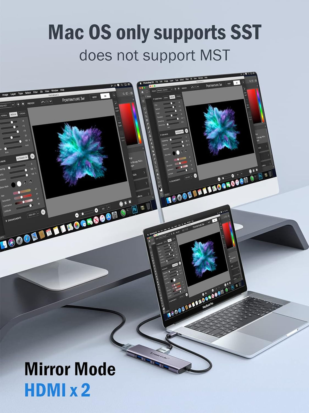 Docking Station, Lemorele 7 in 1 Dual Display Aluminiumgehäuse Adapter mit Dual HDMI, USB 3.0&USB 2.