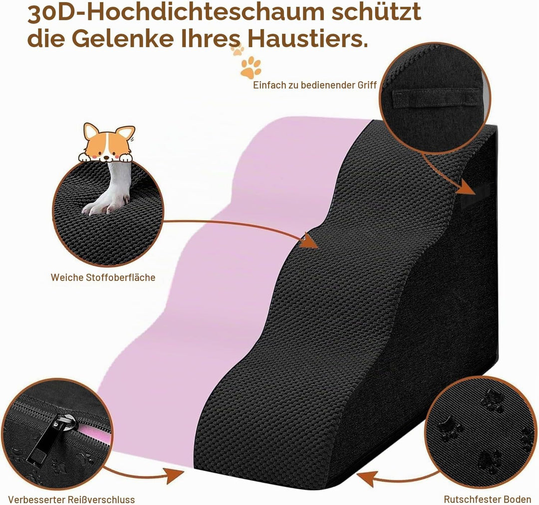 Breiter Hundetreppe 3 Stufen 30cm hoch für Kleine Hunde, Hochdichtem Schaumstoff Haustiertreppe, Was