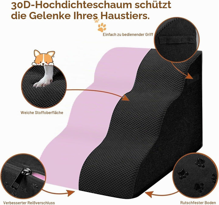 Breiter Hundetreppe 3 Stufen 30cm hoch für Kleine Hunde, Hochdichtem Schaumstoff Haustiertreppe, Was