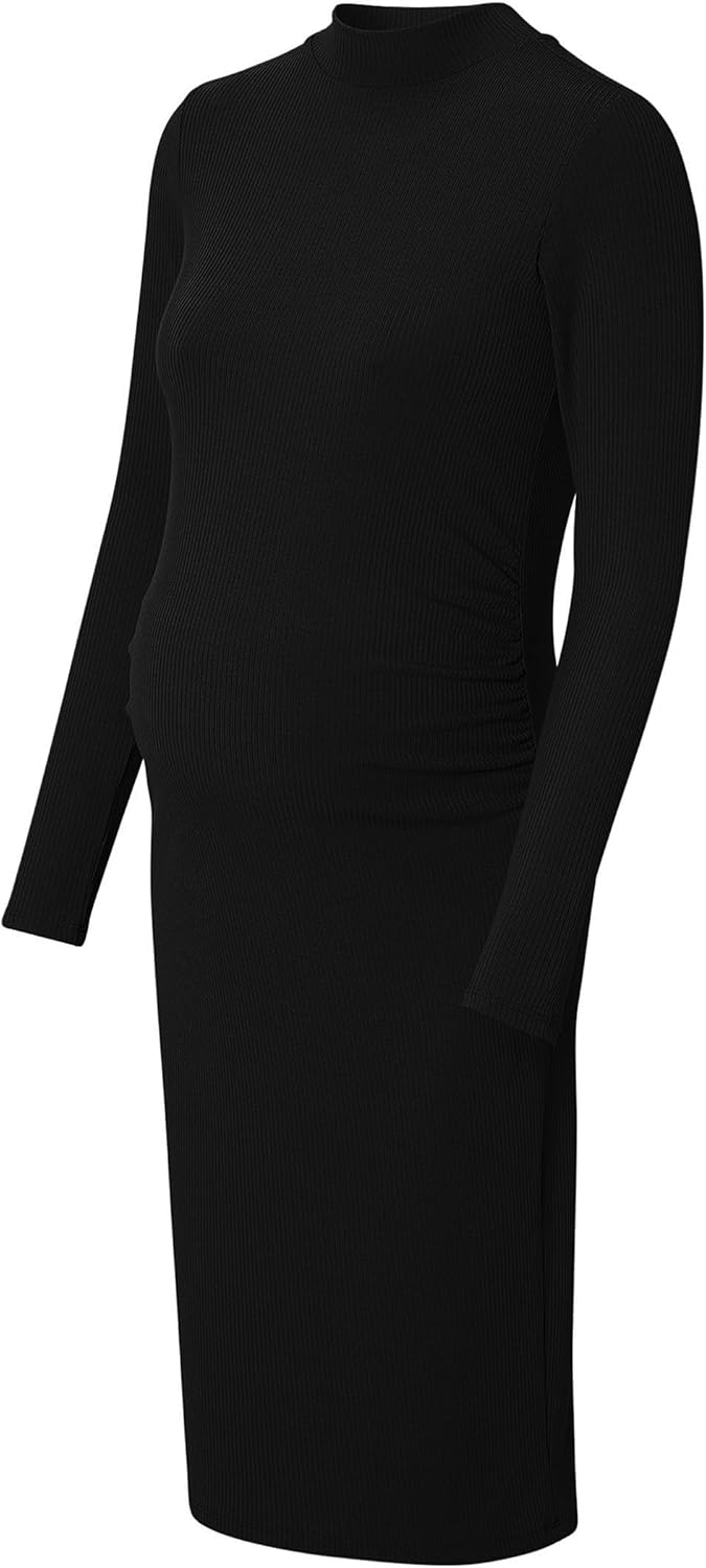 Noppies Damen Aima Rib Dress Ls Kleid XL Black - P090, XL Black - P090