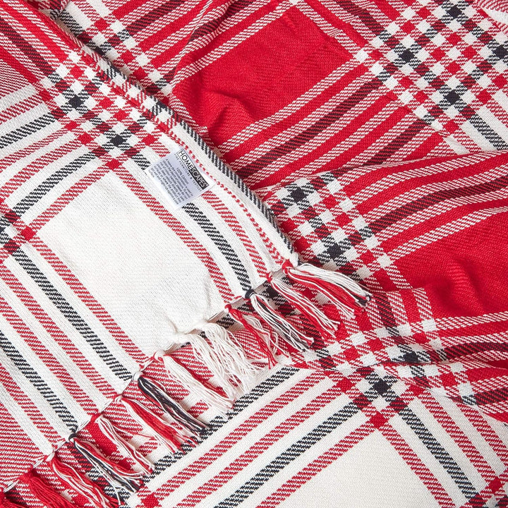 Homescapes grosse Tagesdecke mit Tartan-Muster, Sofa-Überwurf 225 x 255 cm mit Fransen, weiche Wohnd