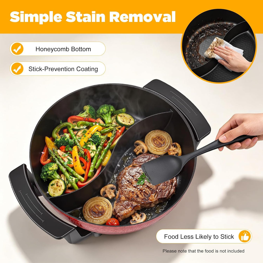 MEHOOSPVN 6L Elektrischer Hot Pot Twin Kochtopf Hot Pot Topf Stieltopf Feuertopf Suppentopf mit Deck