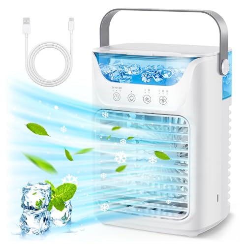 Bewinner Klimaanlage Mobil - Tragbares Klimagerät &amp; Luftkühler Luftbefeuchter &amp; Tischventilator 4-in