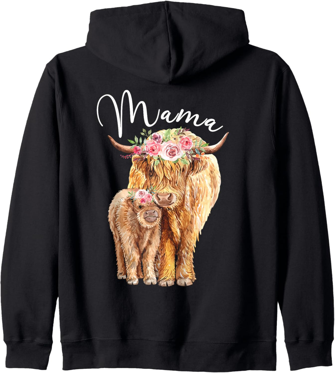 Mama Hochland Kuh mit Jungen Baby Rind Muttertagsgeschenk Kapuzenjacke