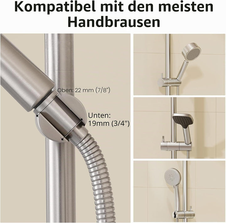 KES Duschstange Brausestange Edelstahl 18/8 Wandstange Dusche mit Duschkopfhalterung Duschkopf Halte