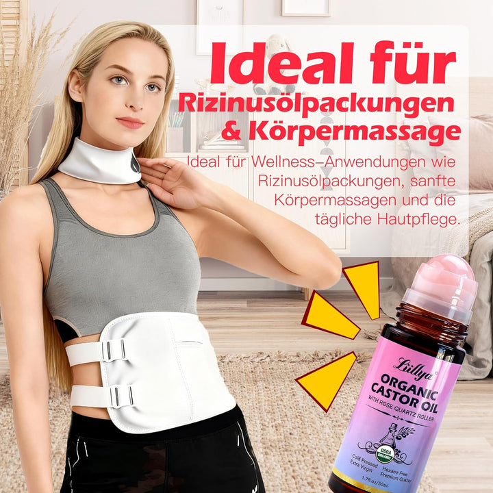 rizinusöl kaltgepresst bio Roll On mit Rosenquarz – Castor Oil Organic 100% Rein, Hexanfrei, Natürli