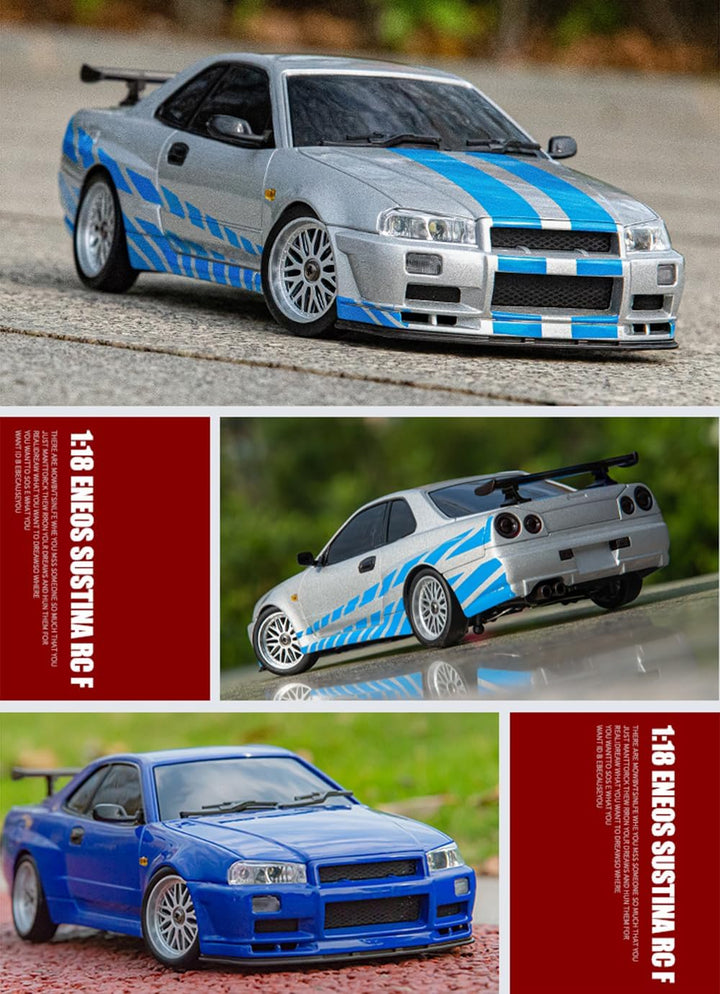 ARRIS LD1899 1:18 RC Driftauto, GTR R34 2,4 GHz RWD Mini-Modellfahrzeug mit Gyro, Legierung-Karosser