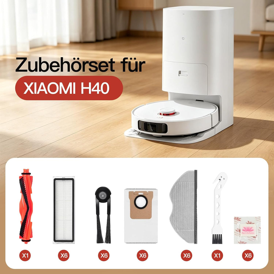 30 Stück Zubehör für Xiaomi H40 Saugroboter Ersatzteile, 1 Hauptbürste, 4 HEPA Filter, 6 Wischpad &