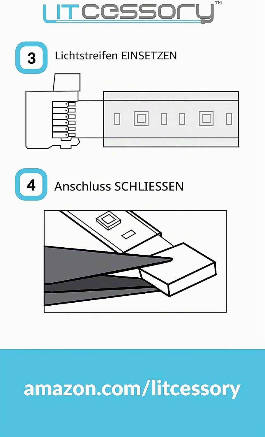 Litcessory 6-Polig auf Gekürztes Ende Verlängerungskabel für Philips Hue Lightstrip Plus (50mm, 4 St