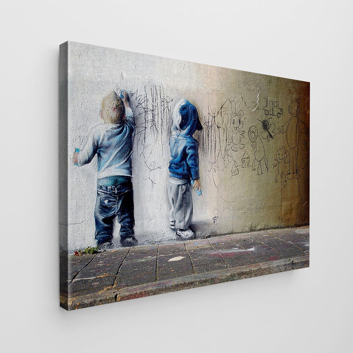 Giallobus - Gemälde - Banksy - - Standardleinwand - 100x70-12 - Graffiti-Kinder - Bereit zum Aufhäng