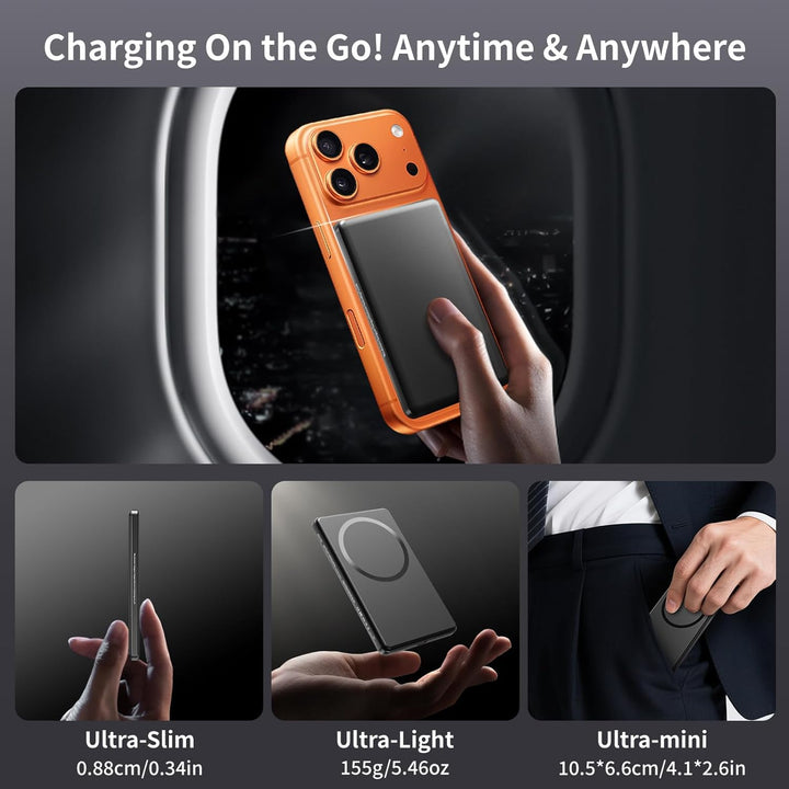0.88cm Magnetisches Powerbank 5000 mAh, Ultraflaches Slim Wireless Power Bank, 20W PD-Schnellladung