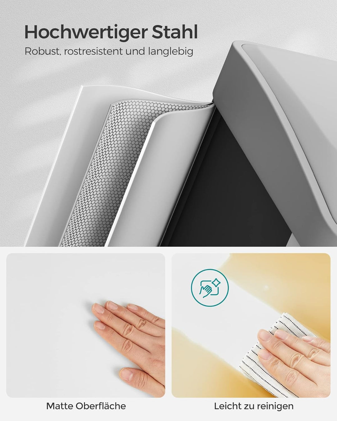 SONGMICS Mülleimer für die Küche, 3 x 8 L, Abfalleimer aus Metall, 3-in-1 Treteimer, Mülltrennung, M