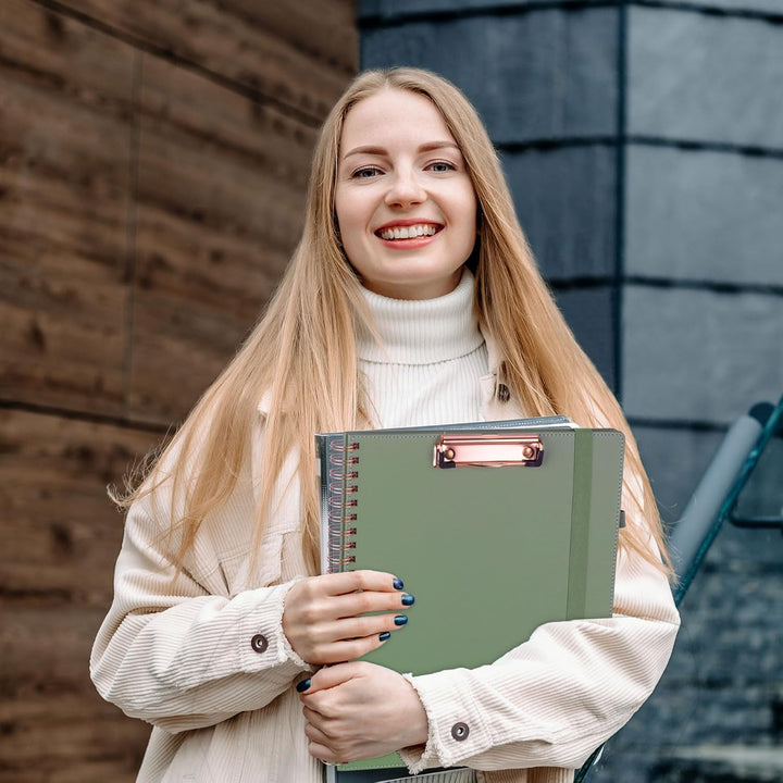 HAUTOCO Klemmbrett Folio Mit A4 Zip Beutel, Klemmbrettmappe Mit Nachfüllbarem Notizblock, 5 Ordnern