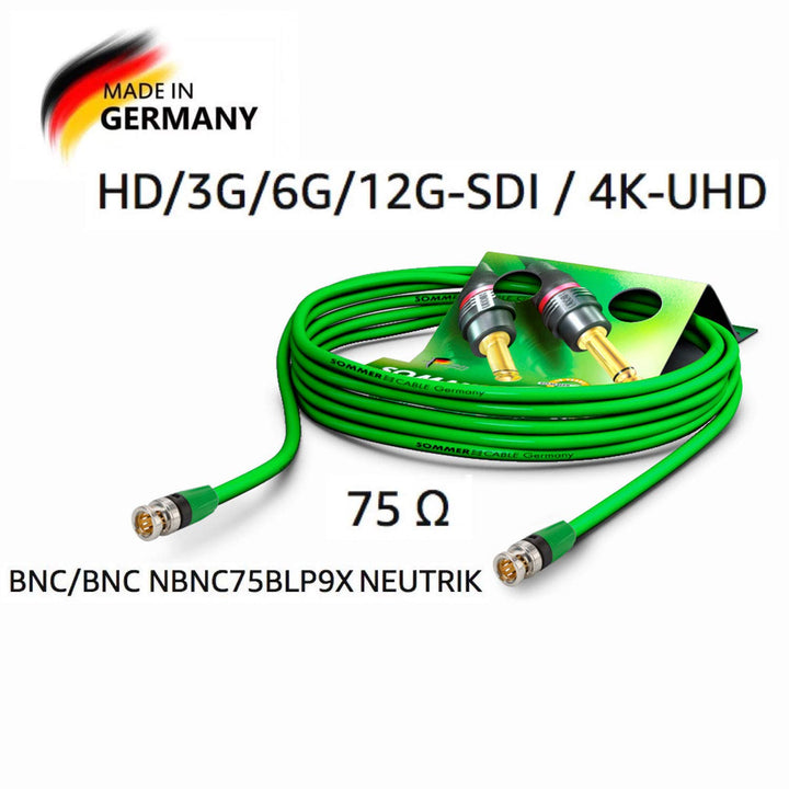 SOMMER CABLE Video-Patchkabel 6G-SDI / 4K SC-Vector 0.8/3.7, BNC/BNC NBNC75BLP9X NEUTRIK Grün (40m)