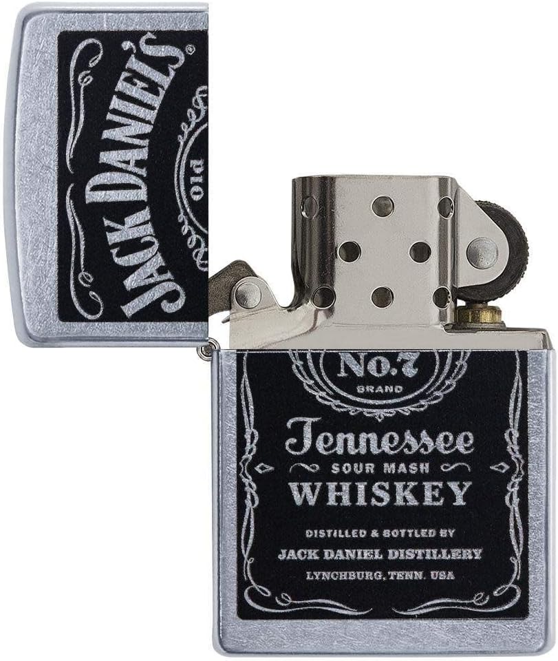 Zippo Feuerzeug mit Jack Daniel's Etikett, Street Chrome Schwarz / Chrom, Schwarz / Chrom