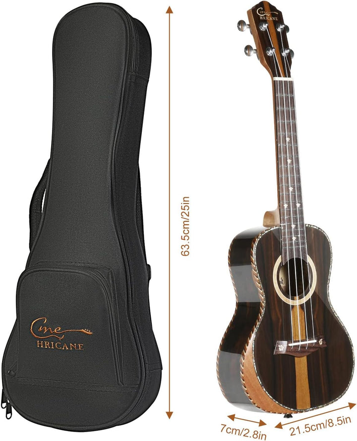 Hricane Konzert-Ukulele Ziricote 23 Zoll Profi Hawaii Ukulelen für Anfänger mit Gigbag Strap Strings