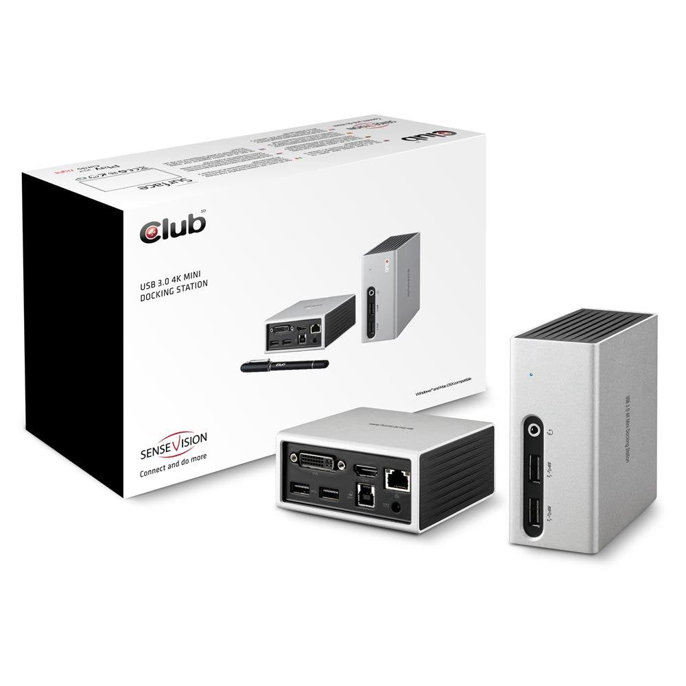 Club 3D SenseVision USB 3.0 4K Mini Docking Station-1x HDMI UHD, 1x DVI-D, 4x USB3.0, 2x USB BC 1.2