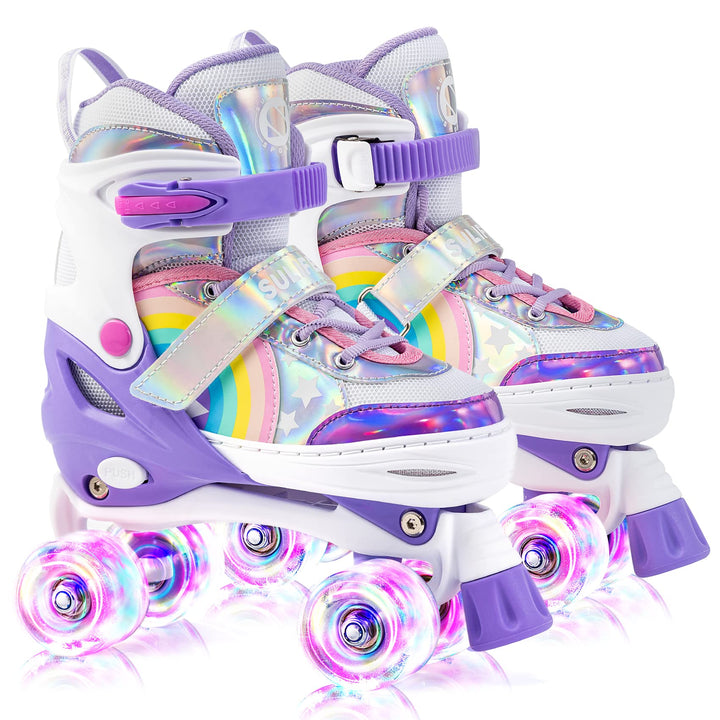 SULIFEEL Rainbow Unicorn Verstellbare Rollschuhe für Kinder mit Leuchtenden Rädern für Mädchen und J
