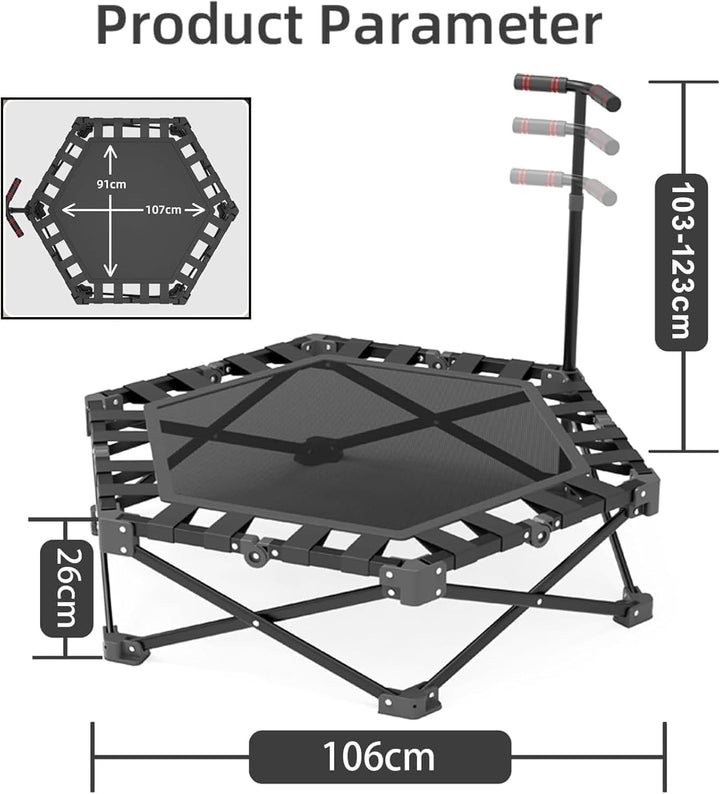 Fitness Trampolin in Studioqualität,Ø106cm Mini Indoor Trampolin für Cross Jumping bis 200kg belastb