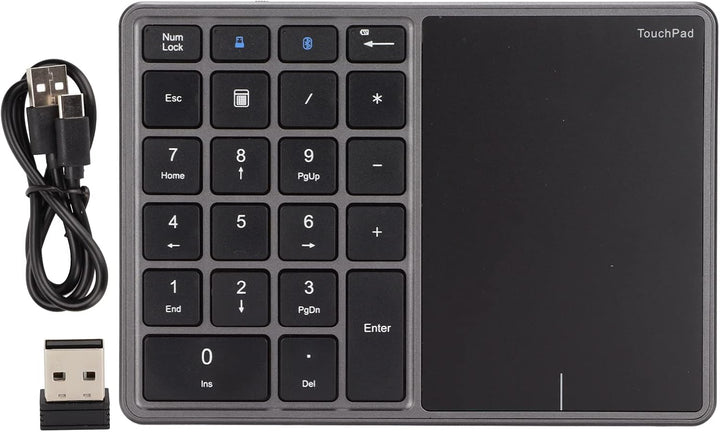 ASHATA Bluetooth Extended Numeric Keypad, Kabellose Nummer Tastatur mit Touchpad, wiederaufladbarer