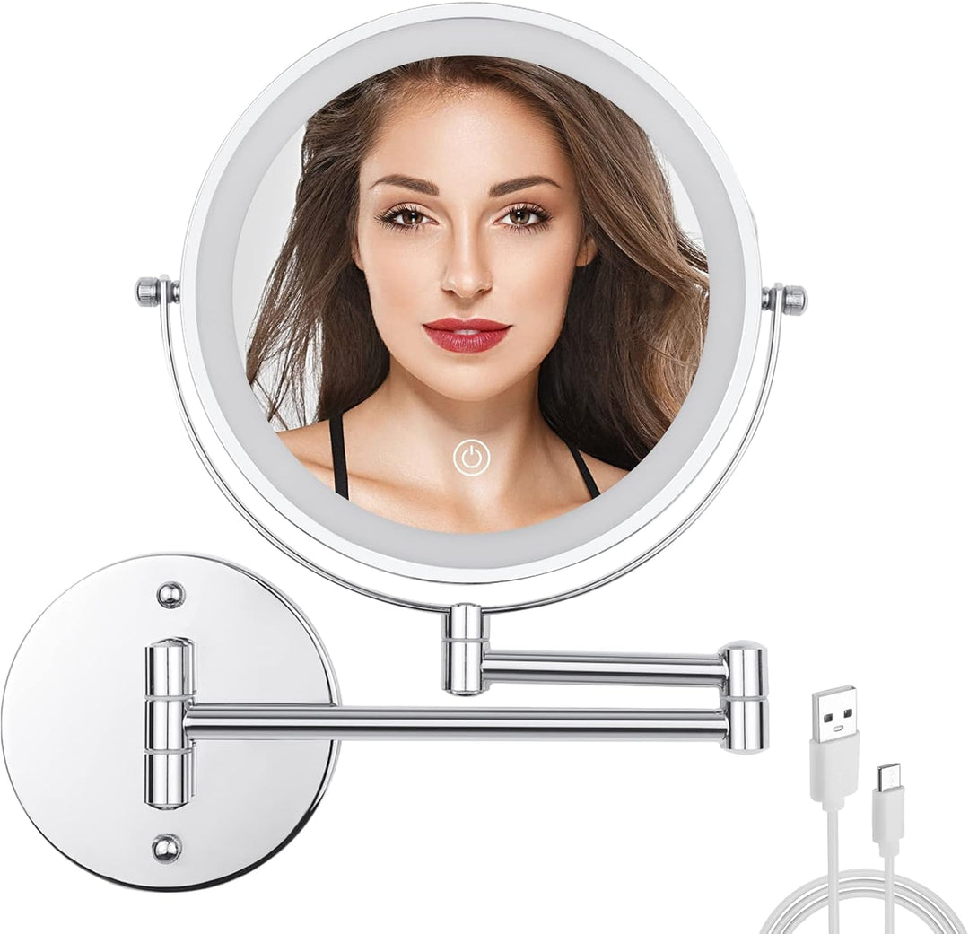 Schminkspiegel mit Beleuchtung und Wandmontage, 1X/10X Vergrösserung Kosmetikspiegel, Dimmbarer Schm