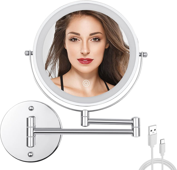 Schminkspiegel mit Beleuchtung und Wandmontage, 1X/10X Vergrösserung Kosmetikspiegel, Dimmbarer Schm
