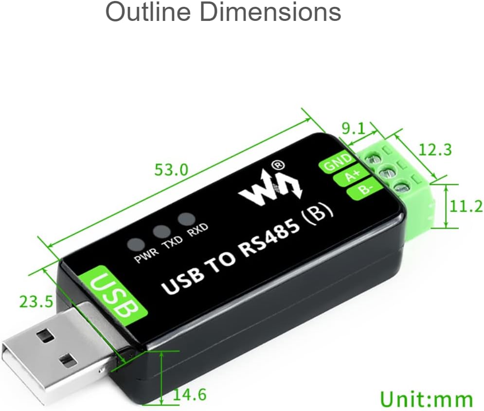 Waveshare Industrial USB to RS485 Converter with original CH343G and SP485EEN 300bps ~ 3Mbps Baudrat