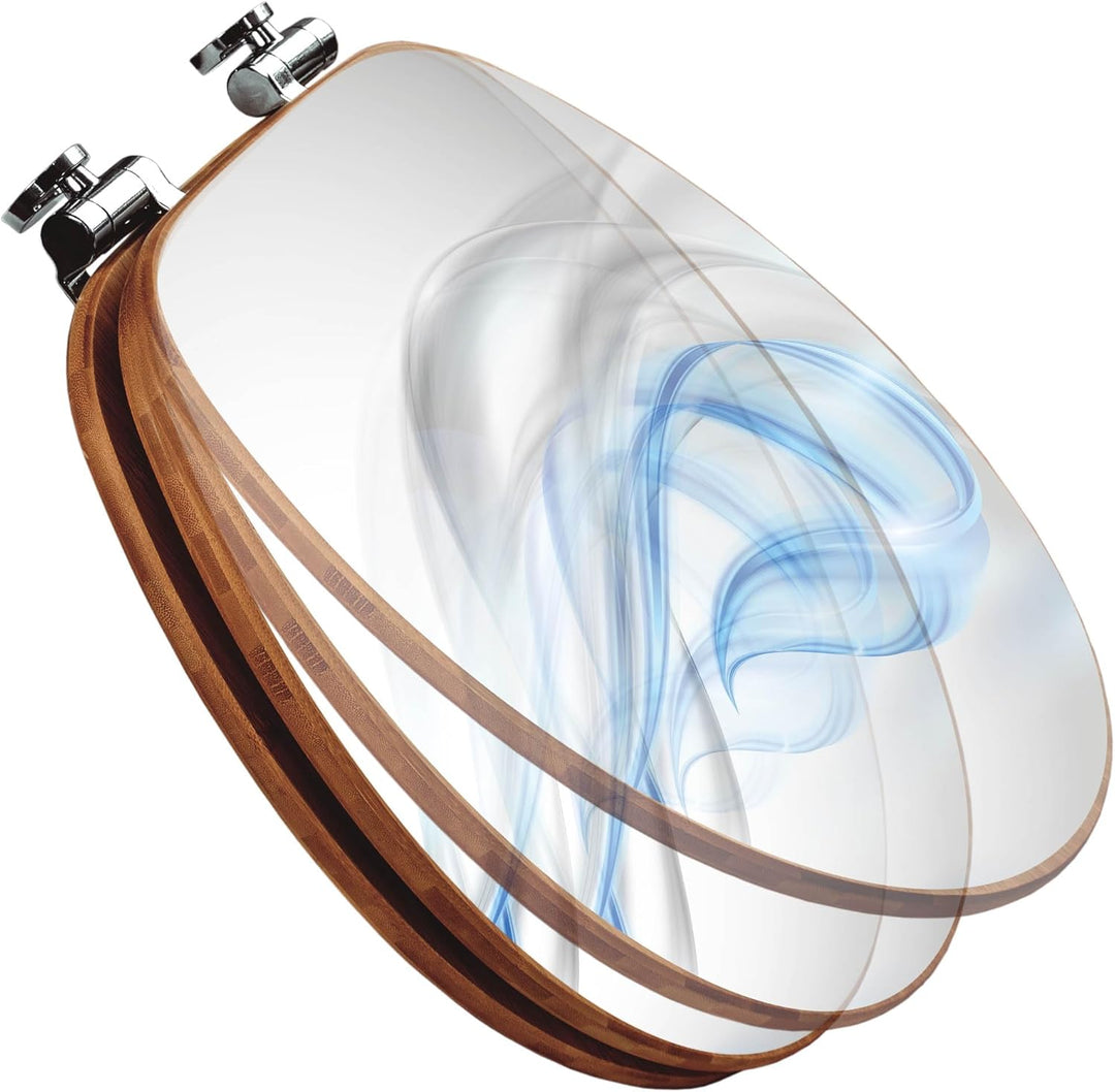 banjado® Design WC Sitz Bambus Absenkautomatik mit Motiv Blauer Schleier/Toilettendeckel mit Absenka