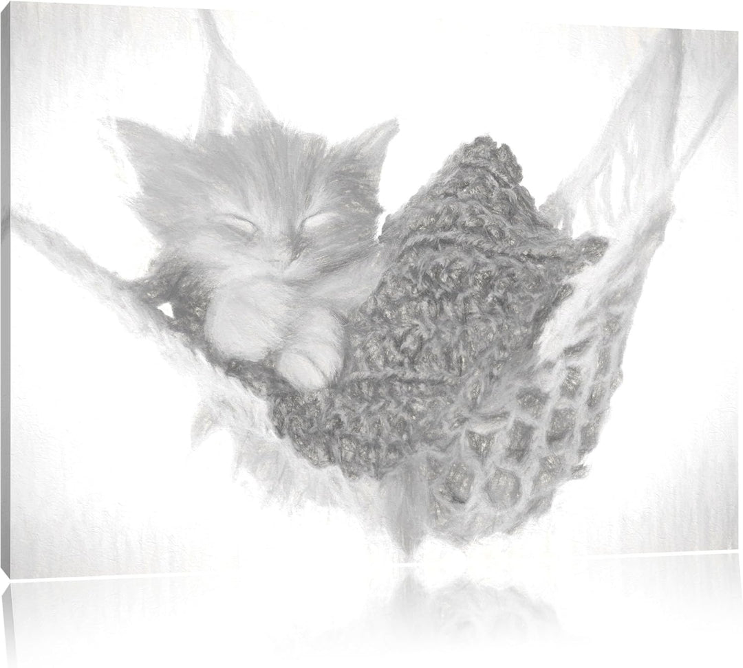 Pixxprint Katzenbaby in Hängematte als Leinwandbild/Grösse: 100x70 / Wandbild/Kunstdruck/fertig besp